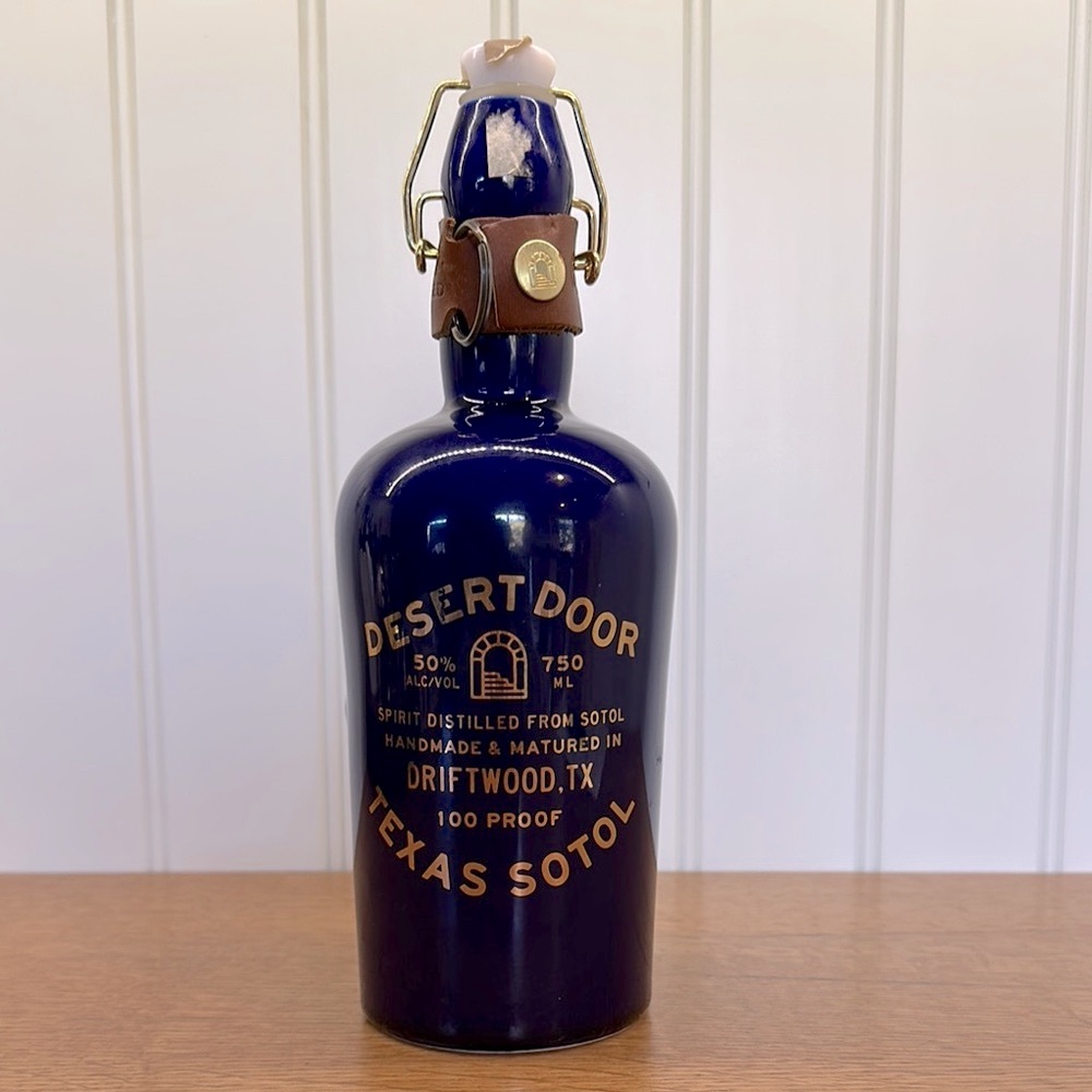 Empty Desert Door Texas Sotol Empty Blue Ceramic Bottle 750ml